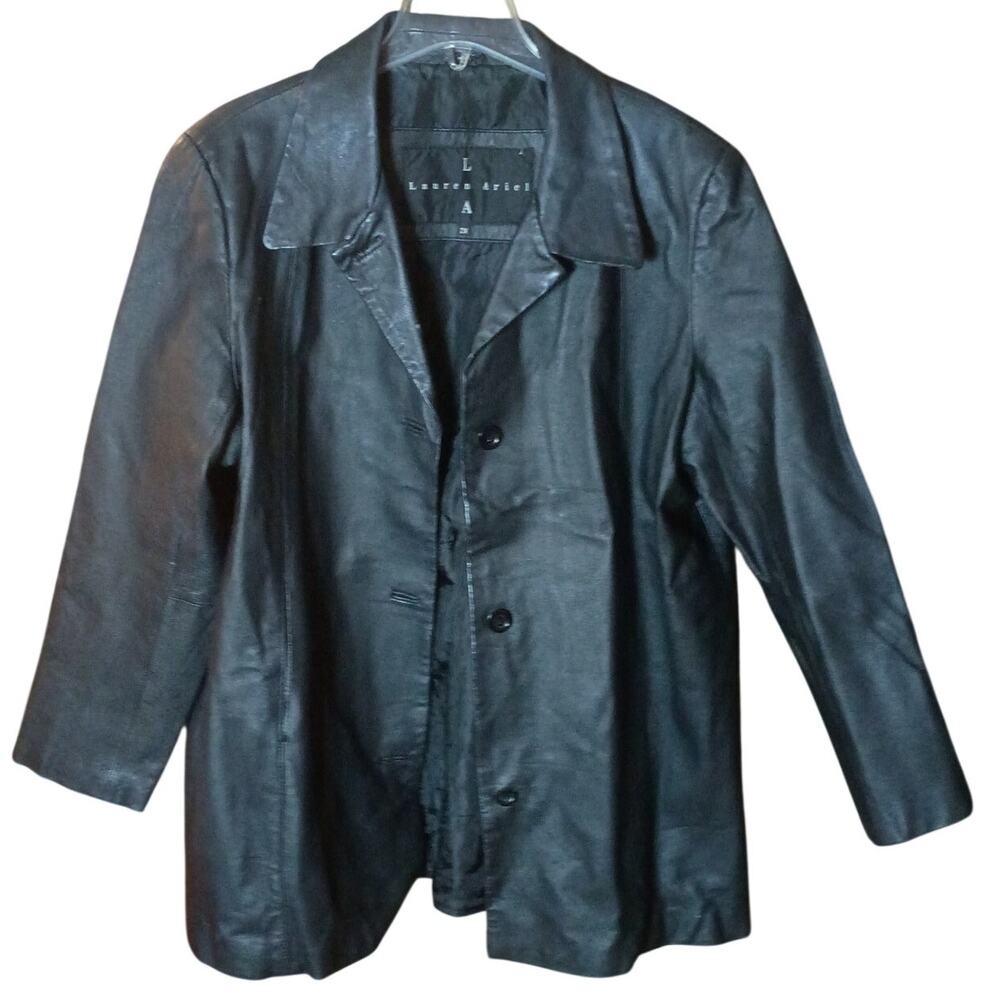 Vintage Laurel Ariel Women 2x Black Leather Button Closure Blazer Jacket